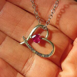 Genuine Ruby & Diamond Heart Necklace